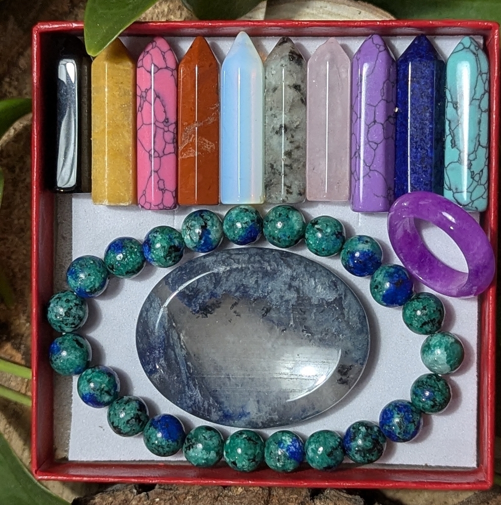 30 Chakra Stone Gift Box Heart Shape Stone Necklace Bracelet Ring Rubbing Stone - Picture 13 of 14